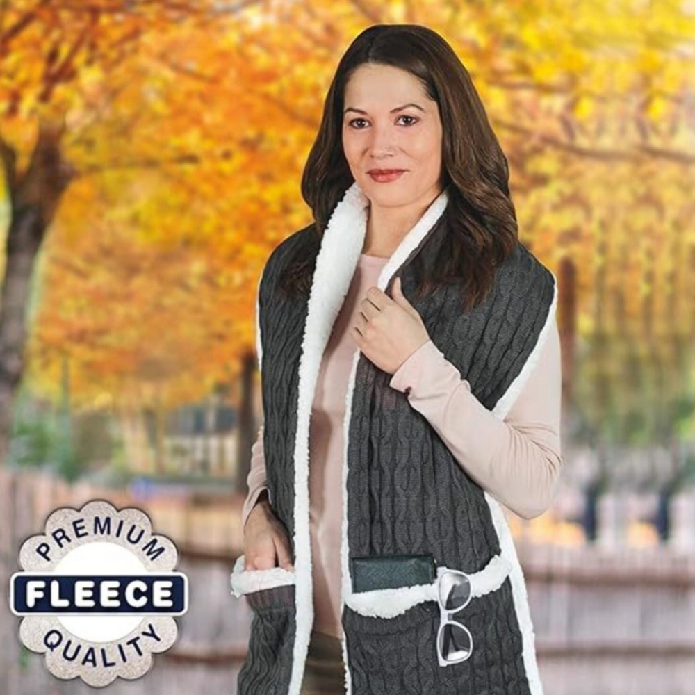 HUGGLE Fleece Slipper Crew Socks & Plush Blanket Scarf Set - Gray - Picture 5 of 10